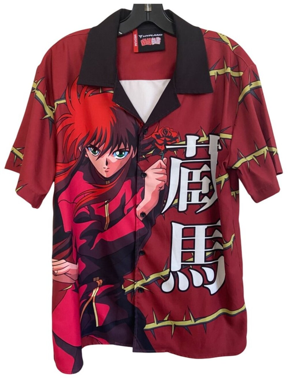 Hypland Kurama Yu Yu Hakusho Kuwabara AOP Bowling Shirt Medium Button-Up